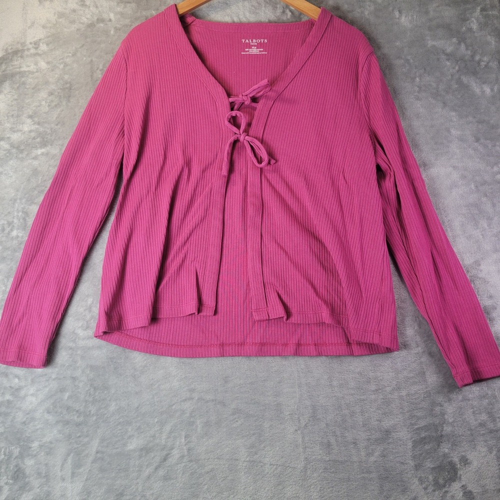 Talbots Womens Petite‎ PXL Pink Ribbed Tie Front Knit Top Minimalist Capsule